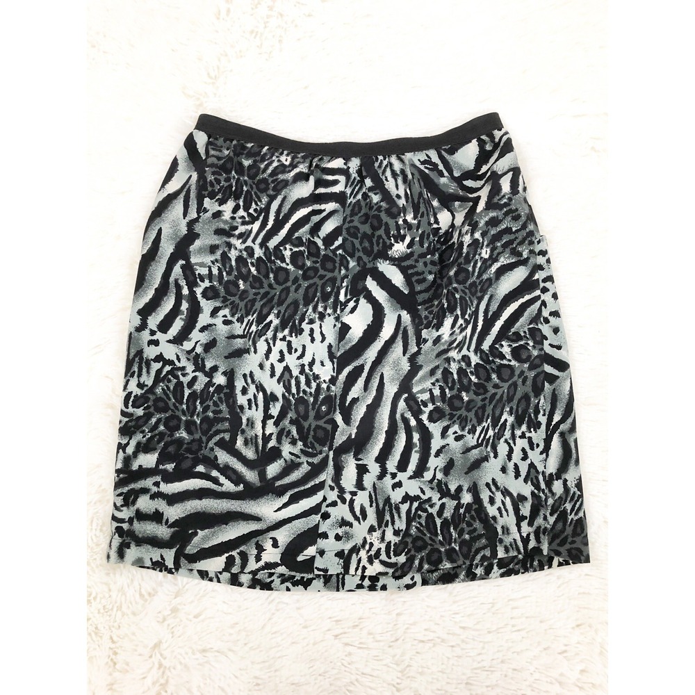 Hanna And Gracie Grey Black Animal‎ Print Straight Skirt With Pockets Size M